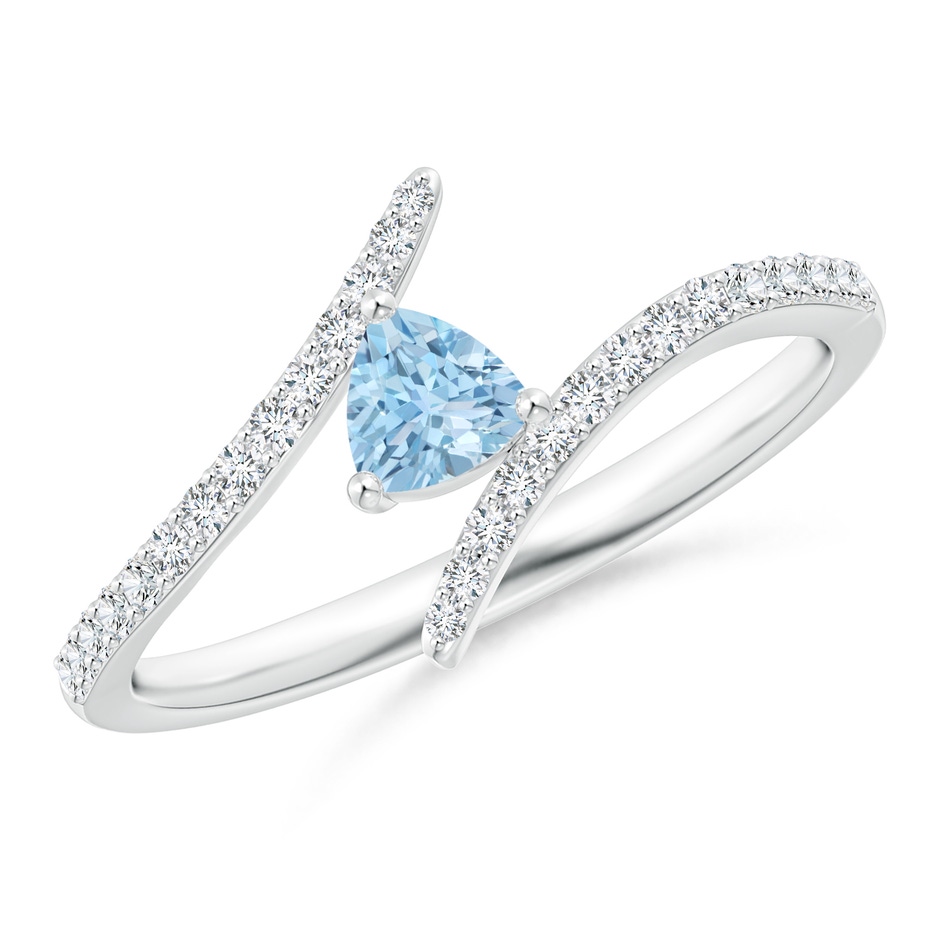 4mm AAA Trillion Aquamarine Pisces Bypass Ring with Diamonds in White Gold 