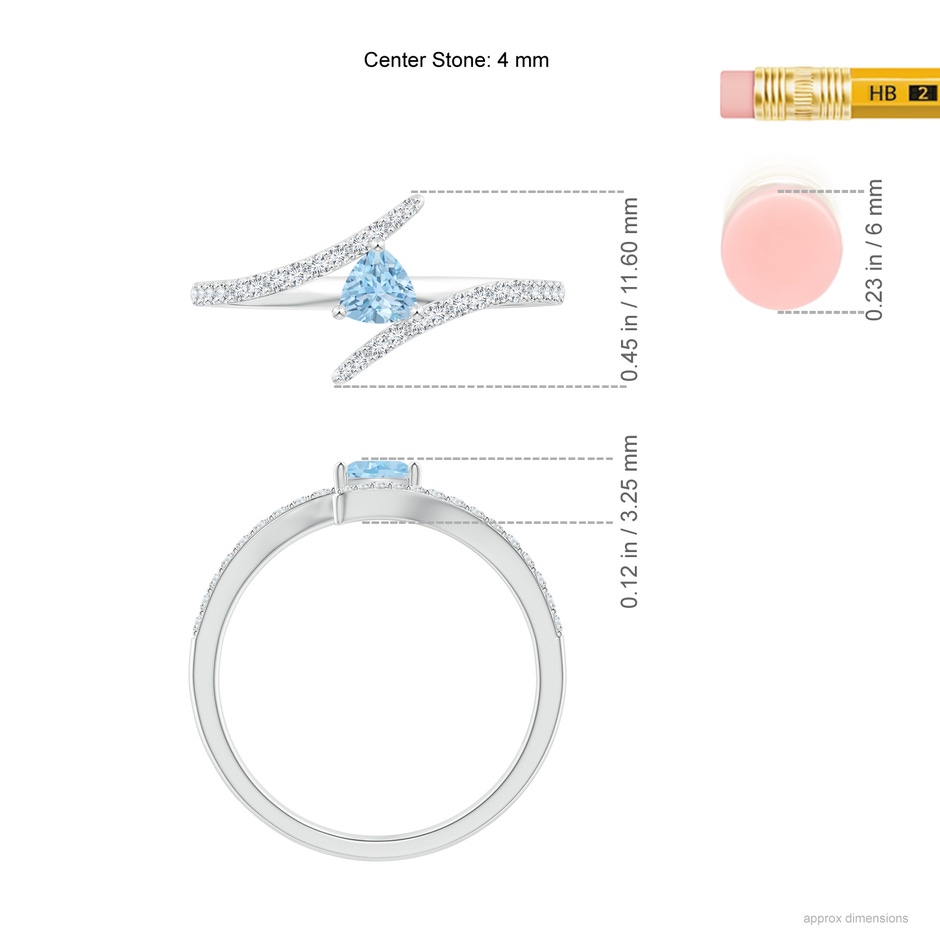 4mm AAA Trillion Aquamarine Pisces Bypass Ring with Diamonds in White Gold ruler