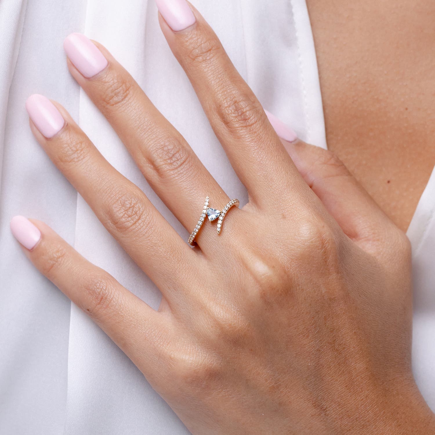 Trillion Aquamarine Pisces Bypass Ring with Diamonds