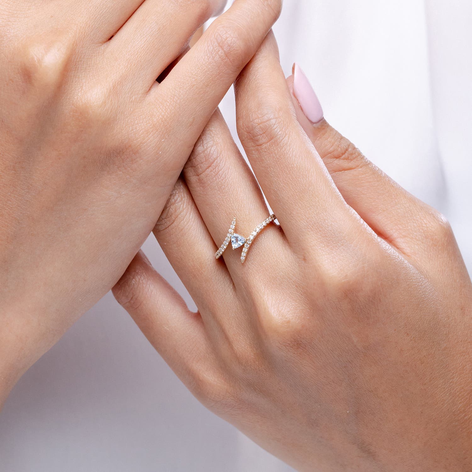 Trillion Aquamarine Pisces Bypass Ring with Diamonds