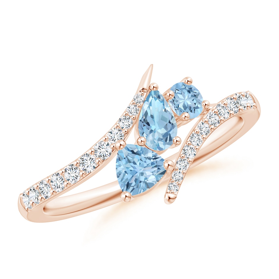 5x3mm AAA Three Stone Multi-Shape Aquamarine Pisces Bypass Ring in Rose Gold 
