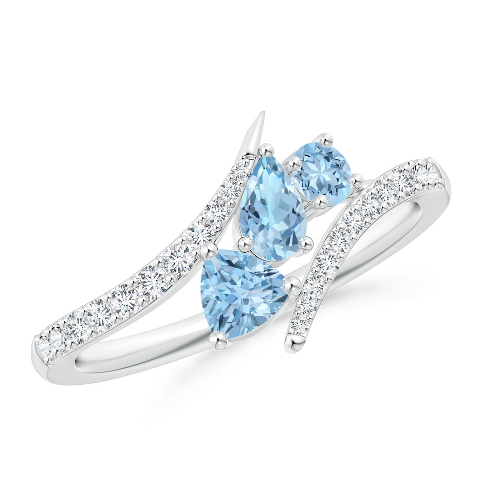 5x3mm AAA Three Stone Multi-Shape Aquamarine Pisces Bypass Ring in White Gold 