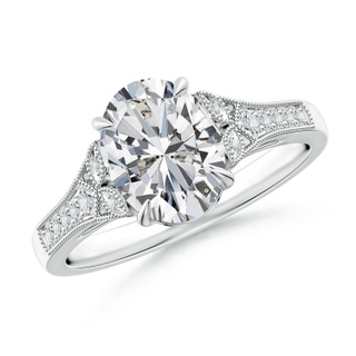 9x7mm HSI2 Aeon Vintage Inspired Oval Diamond Solitaire Engagement Ring with Milgrain in P950 Platinum