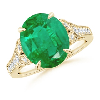 12x10mm AA Aeon Vintage Inspired Oval Emerald Solitaire Engagement Ring with Milgrain in 10K Yellow Gold