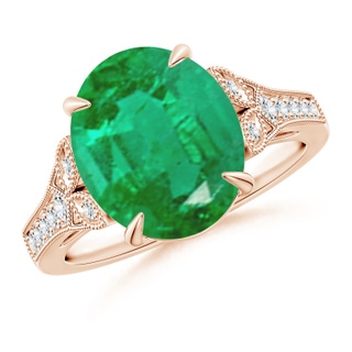 12x10mm AA Aeon Vintage Inspired Oval Emerald Solitaire Engagement Ring with Milgrain in Rose Gold