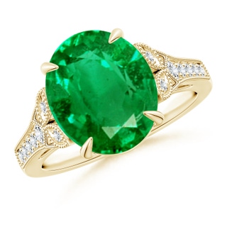 12x10mm AAA Aeon Vintage Inspired Oval Emerald Solitaire Engagement Ring with Milgrain in 10K Yellow Gold
