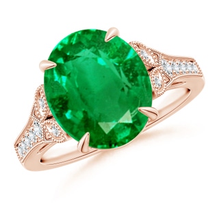 12x10mm AAA Aeon Vintage Inspired Oval Emerald Solitaire Engagement Ring with Milgrain in 18K Rose Gold