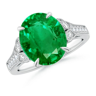 12x10mm AAA Aeon Vintage Inspired Oval Emerald Solitaire Engagement Ring with Milgrain in 18K White Gold