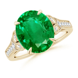 12x10mm AAA Aeon Vintage Inspired Oval Emerald Solitaire Engagement Ring with Milgrain in Yellow Gold