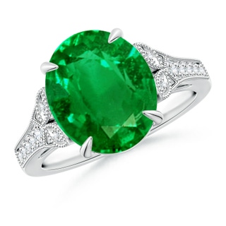 12x10mm AAAA Aeon Vintage Inspired Oval Emerald Solitaire Engagement Ring with Milgrain in 18K White Gold