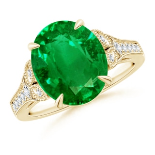 12x10mm AAAA Aeon Vintage Inspired Oval Emerald Solitaire Engagement Ring with Milgrain in 18K Yellow Gold