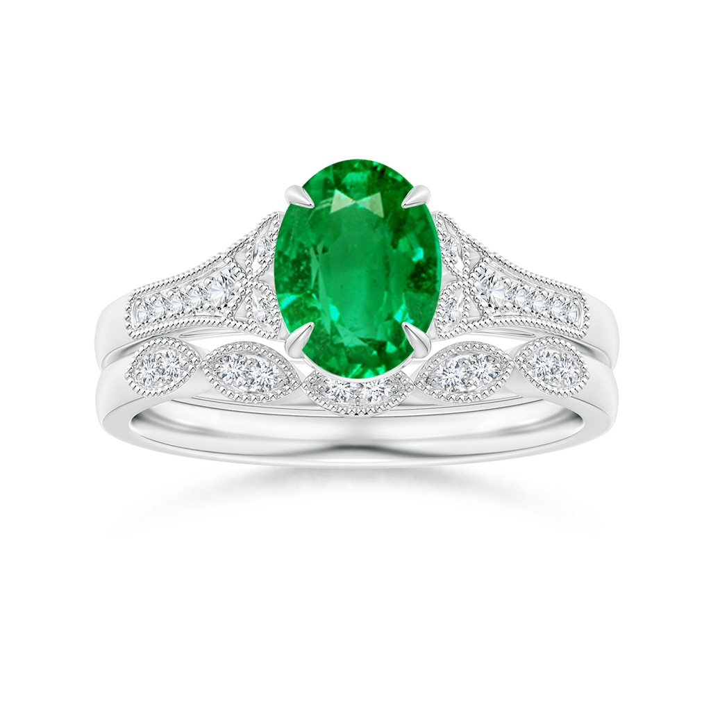 8x6mm AAA Aeon Vintage Inspired Oval Emerald Solitaire Engagement Ring with Milgrain in White Gold Side 499