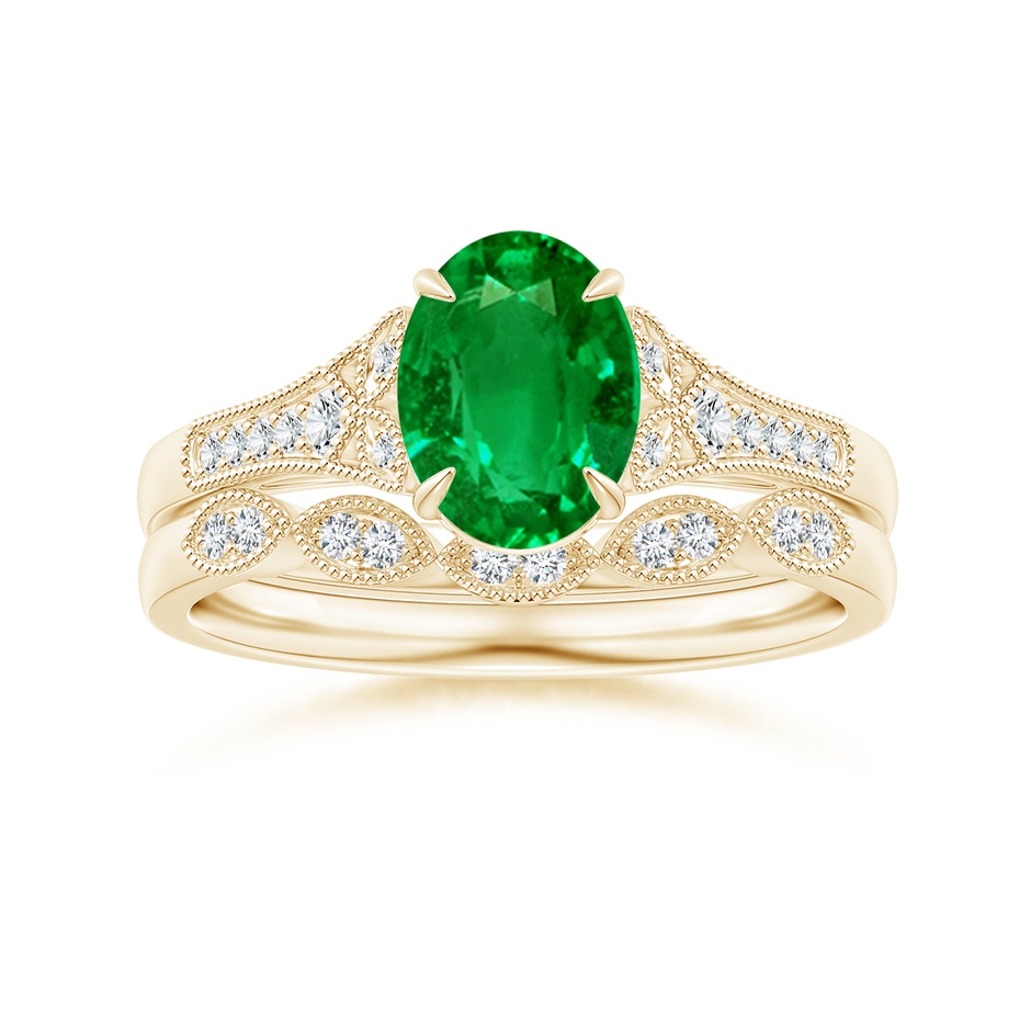 8x6mm AAAA Aeon Vintage Inspired Oval Emerald Solitaire Engagement Ring with Milgrain in Yellow Gold side 499