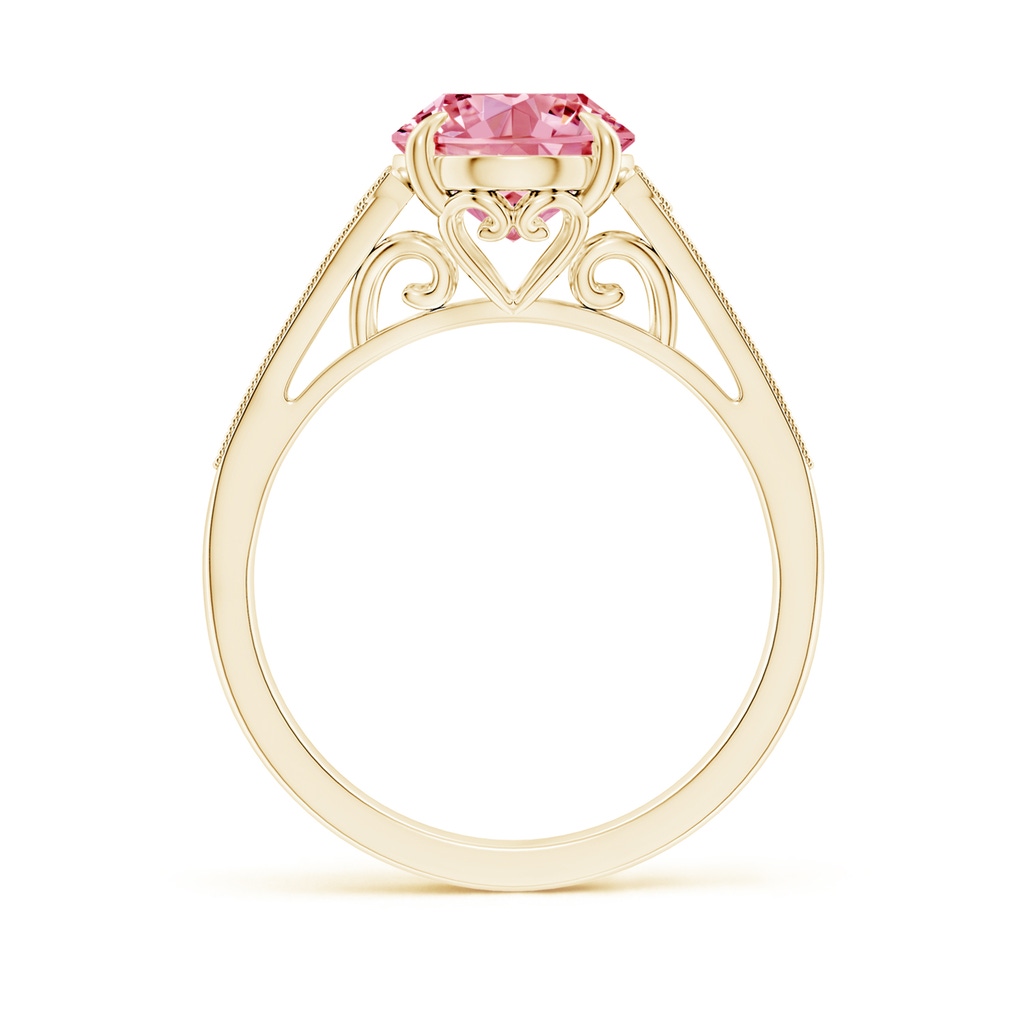 10x8mm AAAA Aeon Vintage Inspired Oval Fancy Intense Pink Diamond Solitaire Engagement Ring with Milgrain in Yellow Gold - side 199
