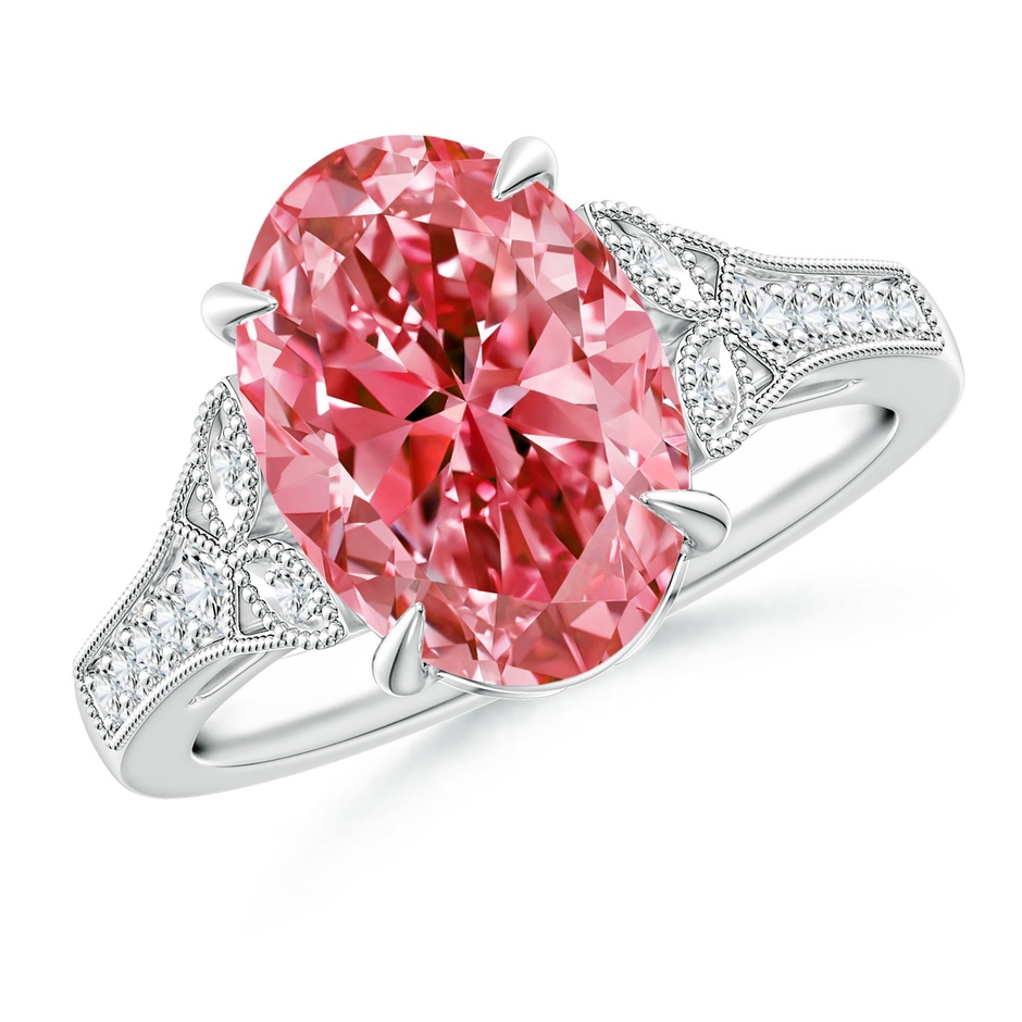 12x8mm AAAA Aeon Vintage Inspired Oval Fancy Intense Pink Diamond Solitaire Engagement Ring with Milgrain in White Gold 