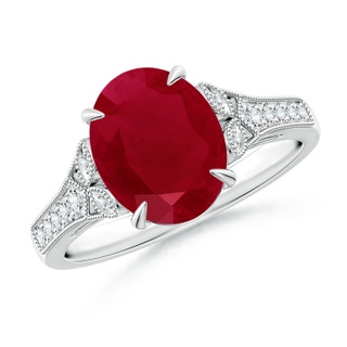 10x8mm AA Aeon Vintage Inspired Oval Ruby Solitaire Engagement Ring with Milgrain in 9K White Gold