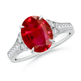 10x8mm AAA Aeon Vintage Inspired Oval Ruby Solitaire Engagement Ring with Milgrain in 18K White Gold