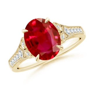 10x8mm AAA Aeon Vintage Inspired Oval Ruby Solitaire Engagement Ring with Milgrain in 18K Yellow Gold