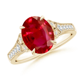 10x8mm AAA Aeon Vintage Inspired Oval Ruby Solitaire Engagement Ring with Milgrain in Yellow Gold
