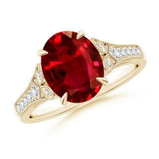 10x8mm AAAA Aeon Vintage Inspired Oval Ruby Solitaire Engagement Ring with Milgrain in Yellow Gold