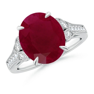 12x10mm A Aeon Vintage Inspired Oval Ruby Solitaire Engagement Ring with Milgrain in 18K White Gold