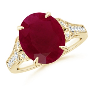 12x10mm A Aeon Vintage Inspired Oval Ruby Solitaire Engagement Ring with Milgrain in 18K Yellow Gold