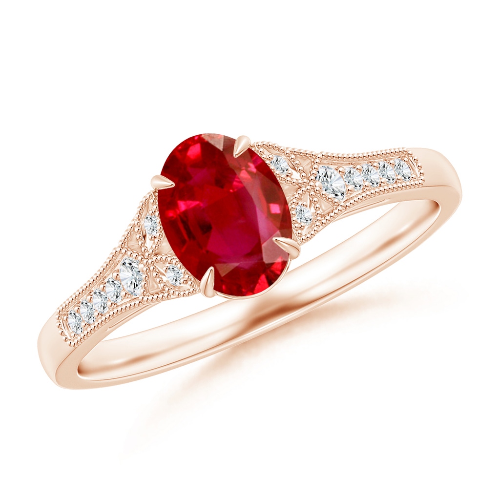 7x5mm AAA Aeon Vintage Inspired Oval Ruby Solitaire Engagement Ring with Milgrain in Rose Gold