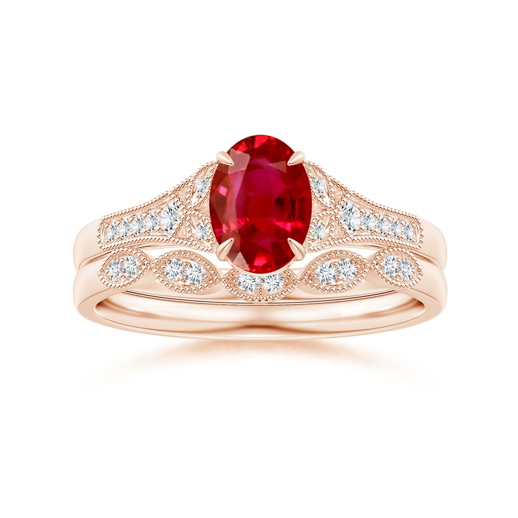 7x5mm AAA Aeon Vintage Inspired Oval Ruby Solitaire Engagement Ring with Milgrain in Rose Gold Side 499