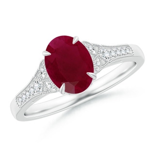 8x6mm A Aeon Vintage Inspired Oval Ruby Solitaire Engagement Ring with Milgrain in 9K White Gold