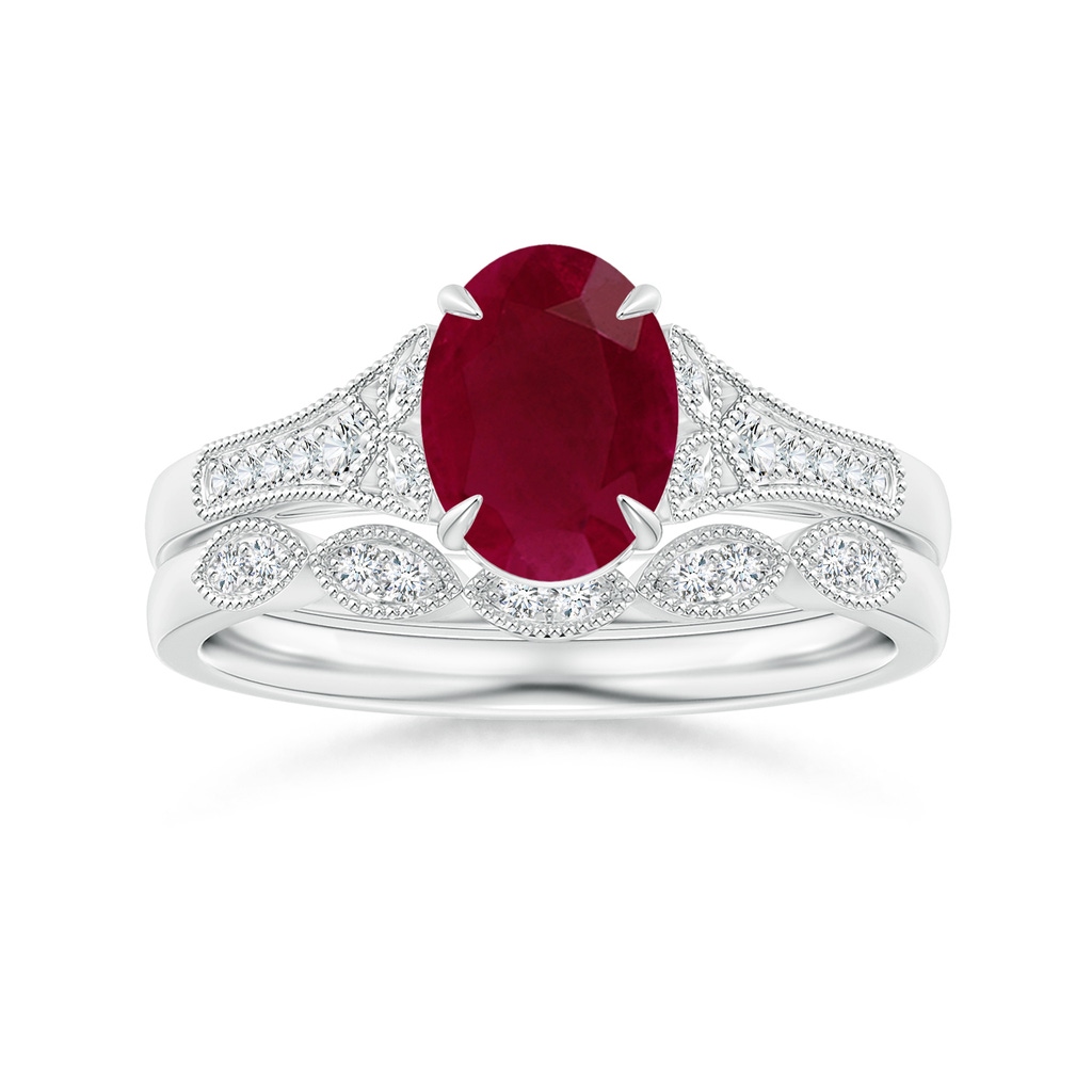 8x6mm A Aeon Vintage Inspired Oval Ruby Solitaire Engagement Ring with Milgrain in 9K White Gold Side 499
