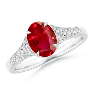 8x6mm AAA Aeon Vintage Inspired Oval Ruby Solitaire Engagement Ring with Milgrain in 18K White Gold