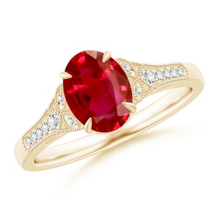 8x6mm AAA Aeon Vintage Inspired Oval Ruby Solitaire Engagement Ring with Milgrain in Yellow Gold