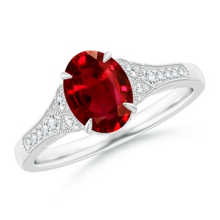 8x6mm AAAA Aeon Vintage Inspired Oval Ruby Solitaire Engagement Ring with Milgrain in 9K White Gold