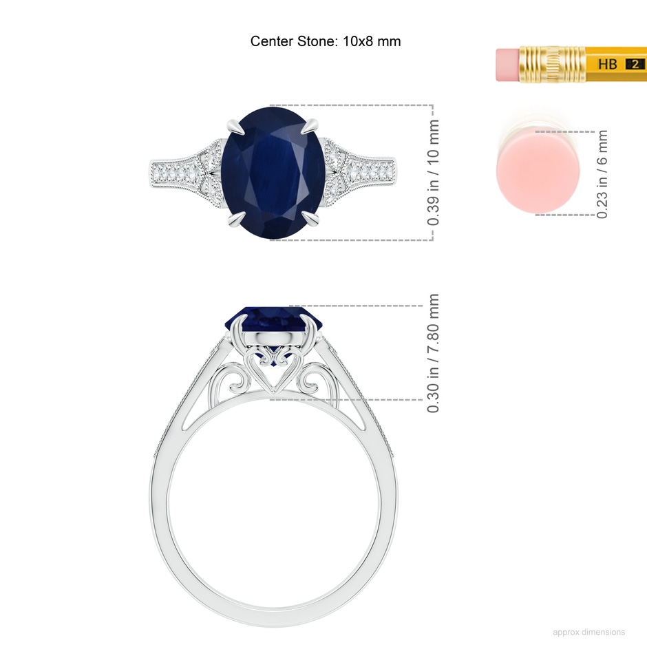 10x8mm A Aeon Vintage Inspired Oval Sapphire Solitaire Engagement Ring with Milgrain in White Gold ruler