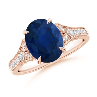 10x8mm AA Aeon Vintage Inspired Oval Sapphire Solitaire Engagement Ring with Milgrain in 18K Rose Gold