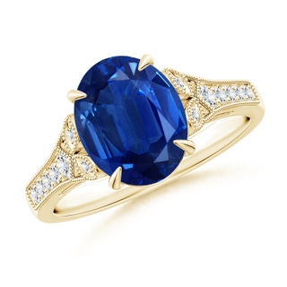 10x8mm AAA Aeon Vintage Inspired Oval Sapphire Solitaire Engagement Ring with Milgrain in 10K Yellow Gold