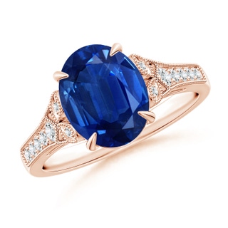 10x8mm AAA Aeon Vintage Inspired Oval Sapphire Solitaire Engagement Ring with Milgrain in 18K Rose Gold