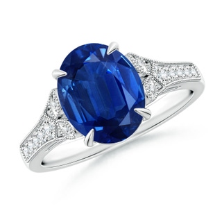 10x8mm AAA Aeon Vintage Inspired Oval Sapphire Solitaire Engagement Ring with Milgrain in White Gold