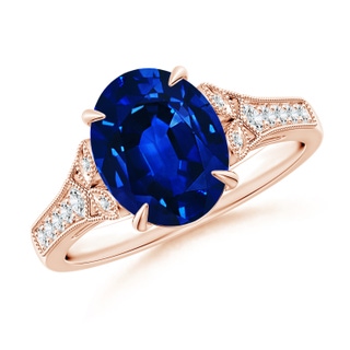 10x8mm AAAA Aeon Vintage Inspired Oval Sapphire Solitaire Engagement Ring with Milgrain in 10K Rose Gold