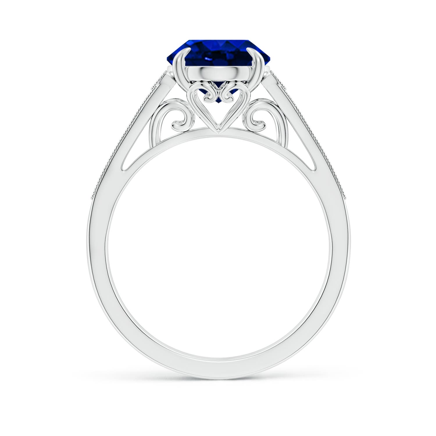 10x8mm AAAA Aeon Vintage Inspired Oval Sapphire Solitaire Engagement Ring with Milgrain in 18K White Gold