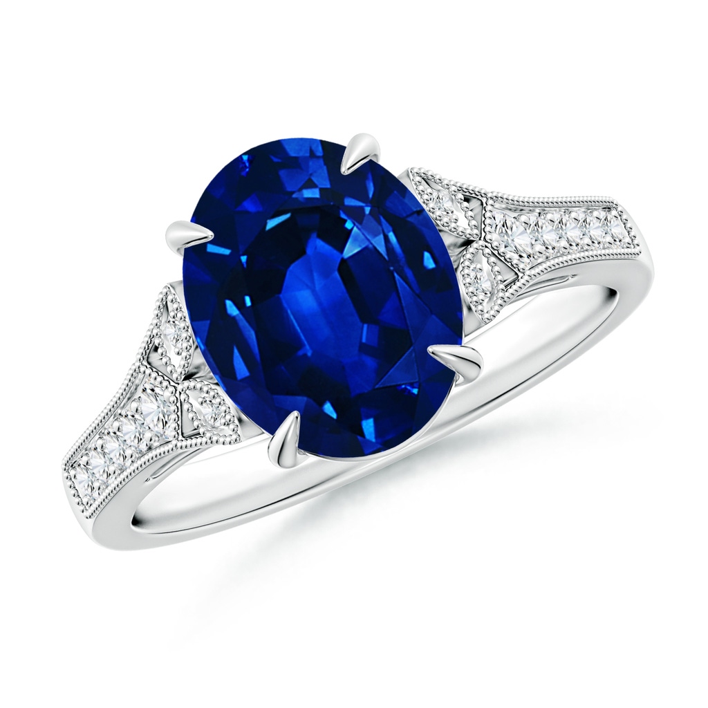 10x8mm Lab-Grown Aeon Vintage Inspired Oval Sapphire Solitaire Engagement Ring with Milgrain in White Gold