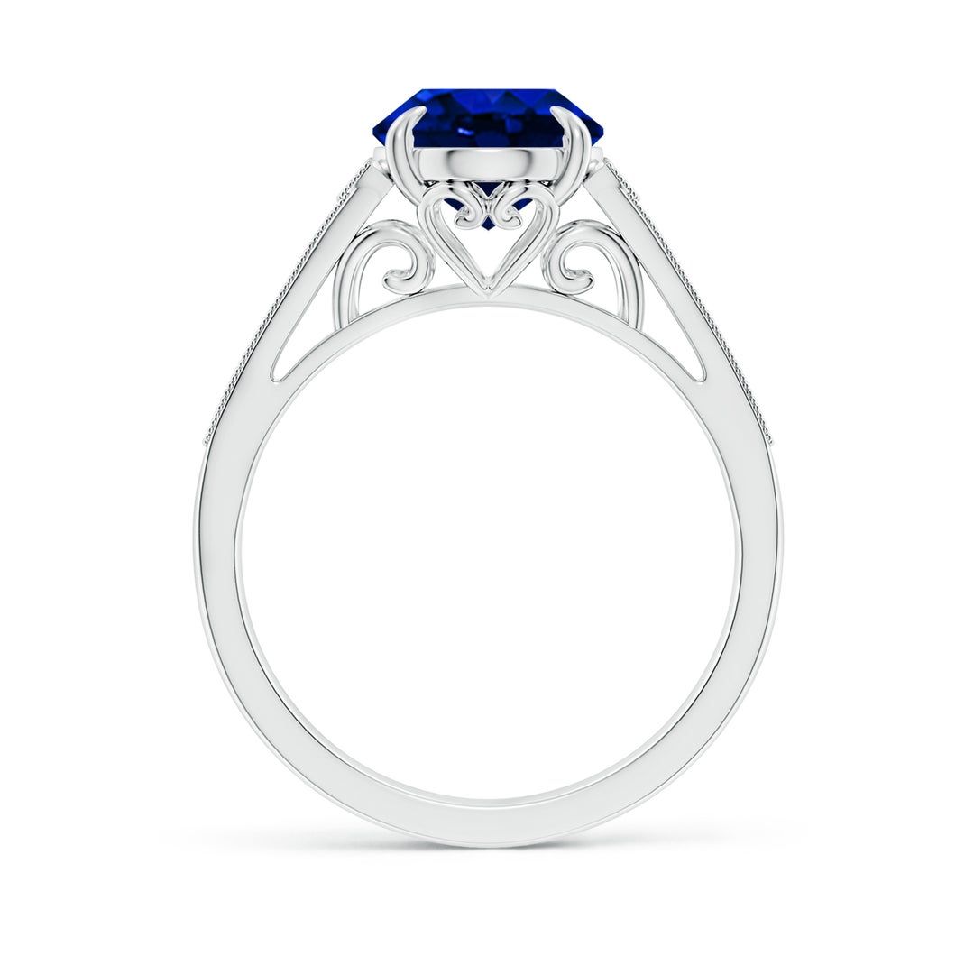 10x8mm AAAA Aeon Vintage Inspired Oval Sapphire Solitaire Engagement Ring with Milgrain in White Gold - side 3