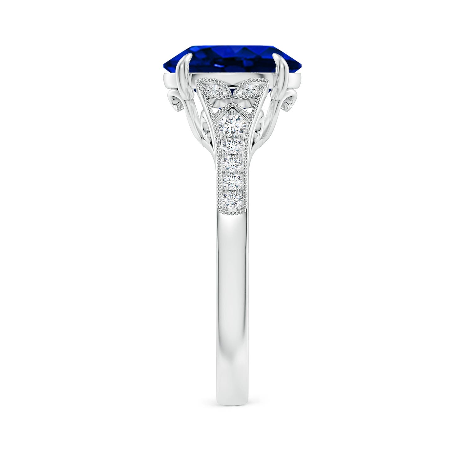 10x8mm AAAA Aeon Vintage Inspired Oval Sapphire Solitaire Engagement Ring with Milgrain in White Gold - side 4