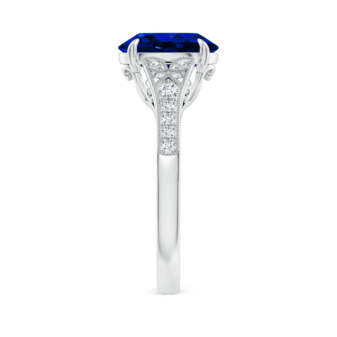 10x8mm AAAA Aeon Vintage Inspired Oval Sapphire Solitaire Engagement Ring with Milgrain in White Gold - side 4