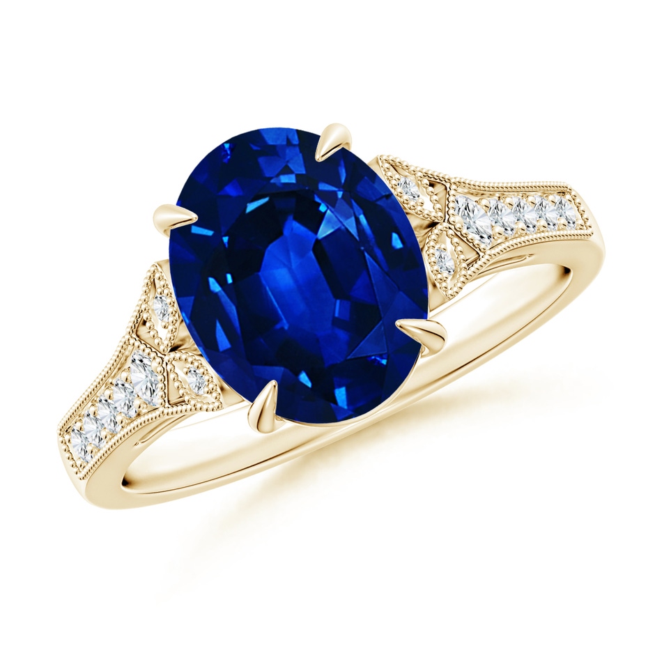 10x8mm Lab-Grown Aeon Vintage Inspired Oval Sapphire Solitaire Engagement Ring with Milgrain in Yellow Gold 