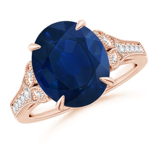 12x10mm AA Aeon Vintage Inspired Oval Sapphire Solitaire Engagement Ring with Milgrain in 10K Rose Gold