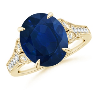 12x10mm AA Aeon Vintage Inspired Oval Sapphire Solitaire Engagement Ring with Milgrain in 18K Yellow Gold