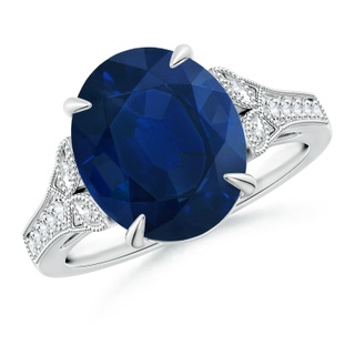 12x10mm AA Aeon Vintage Inspired Oval Sapphire Solitaire Engagement Ring with Milgrain in White Gold