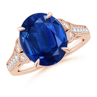 12x10mm AAA Aeon Vintage Inspired Oval Sapphire Solitaire Engagement Ring with Milgrain in 18K Rose Gold