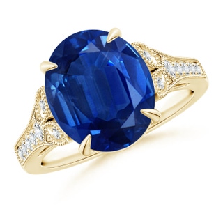 12x10mm AAA Aeon Vintage Inspired Oval Sapphire Solitaire Engagement Ring with Milgrain in 18K Yellow Gold